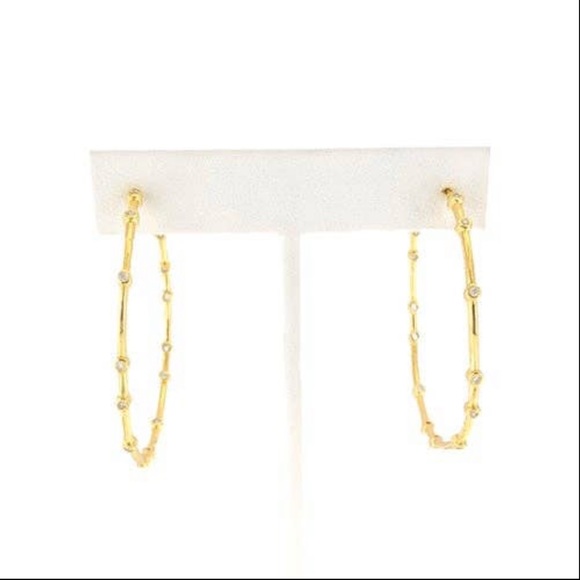 NEW Maya J NYC CZ Studded Gold 2” Hoop Earrings 14kt Gold Overlay - Picture 1 of 3